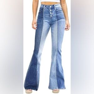 Flying monkey high rise super flare button fly jeans